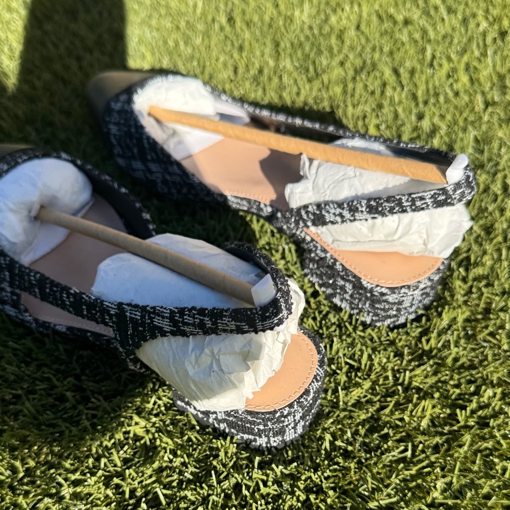 BCBGeneration Black and White Tweed Slingback Heels - Picture 6 of 15